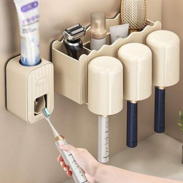 Wall Mounted Toothbrush Holder And Automatic Toothpaste Dispenser Set